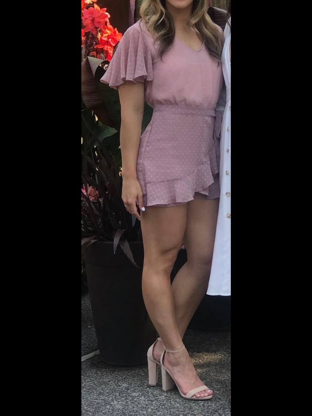 Good Luck Gem Dusty Pink Polka Dot Wrap Romper